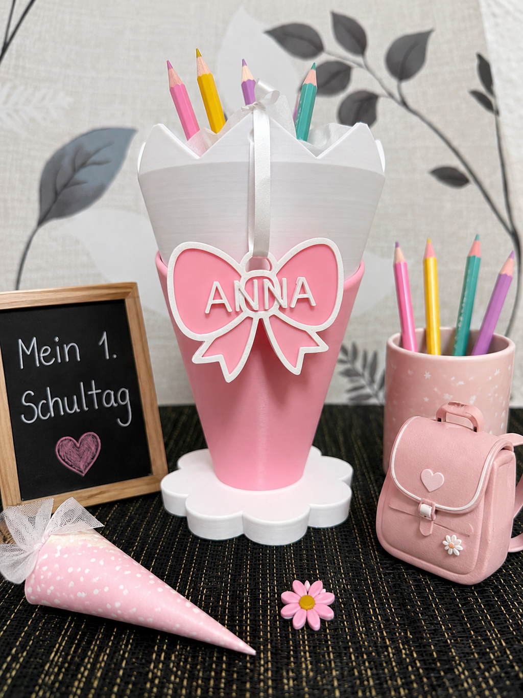 Small personalized school cone - Decoration & pen holder for the first day of school