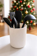 Modern 3D-printed utensil holder, ribbed design, kitchen storage, minimalist, Scandinavian, handmade, high-quality PLA