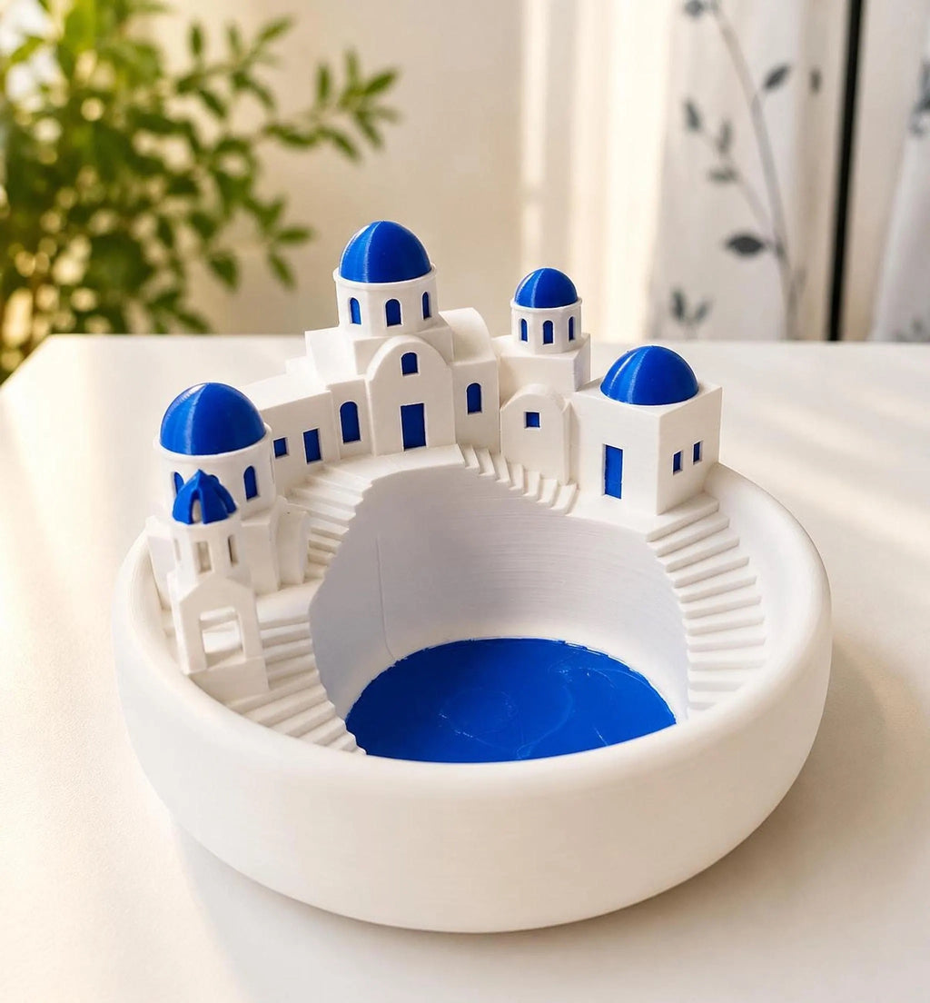 Greek Home Decor Key Bowl, Santorini-Inspired Catch-All Tray in White and Blue