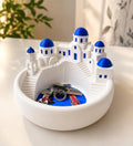 Greek Home Decor Key Bowl, Santorini-Inspired Catch-All Tray in White and Blue