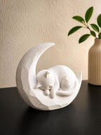 Sleeping Cat on Moon, 3D Printed Cat Figurine in Marble Finish