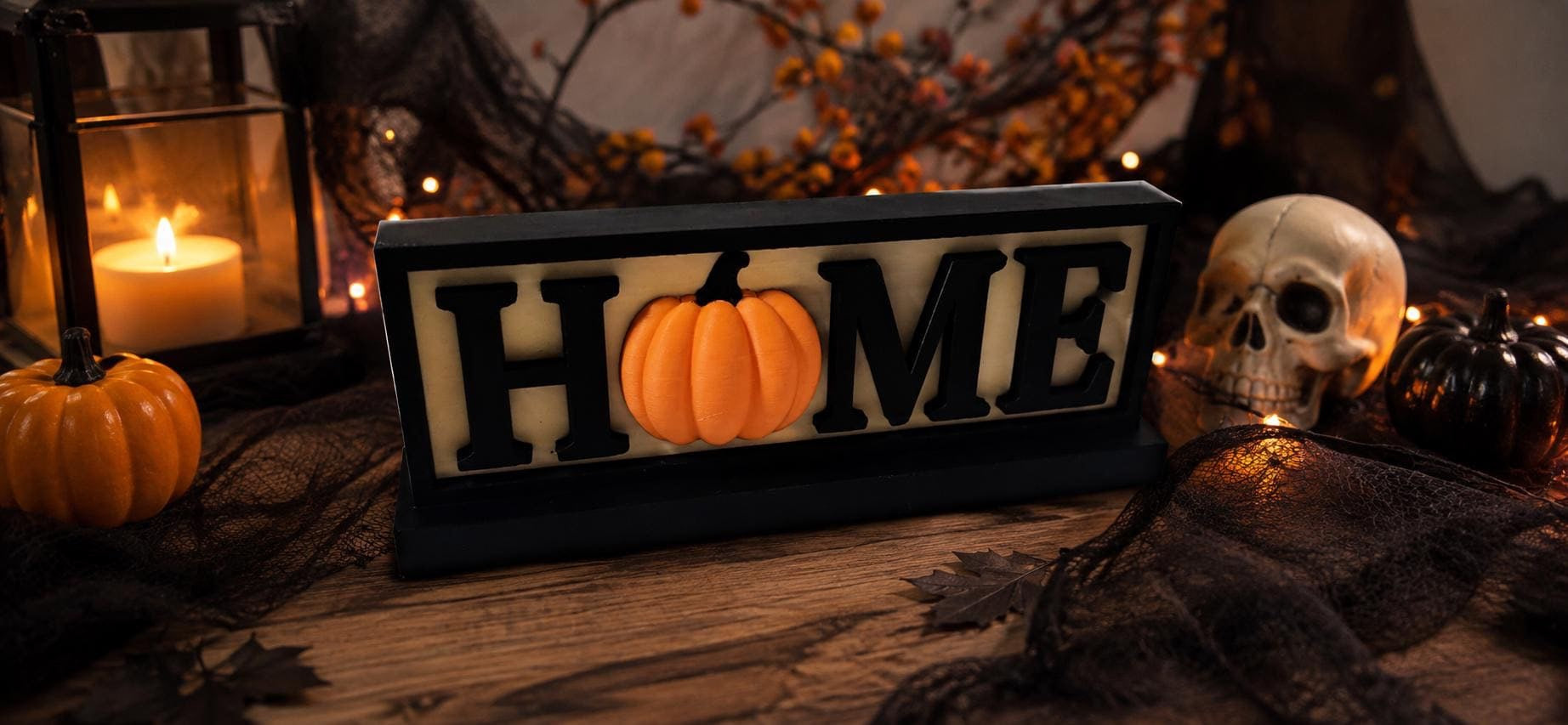 "HOME" Sign with Pumpkin | Autumn & Halloween Decor | 2 Sizes