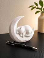 Sleeping Cat on Moon, 3D Printed Cat Figurine in Marble Finish