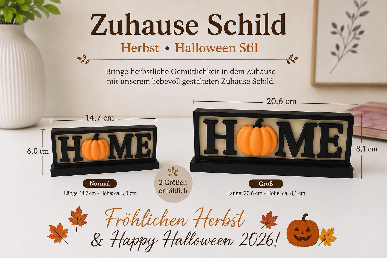 "HOME" Sign with Pumpkin | Autumn & Halloween Decor | 2 Sizes