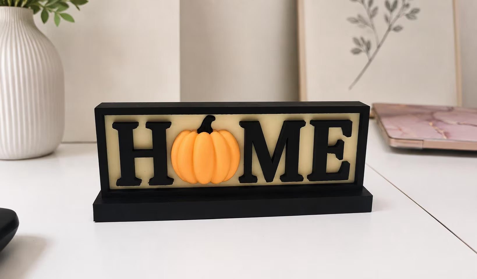 "HOME" Sign with Pumpkin | Autumn & Halloween Decor | 2 Sizes