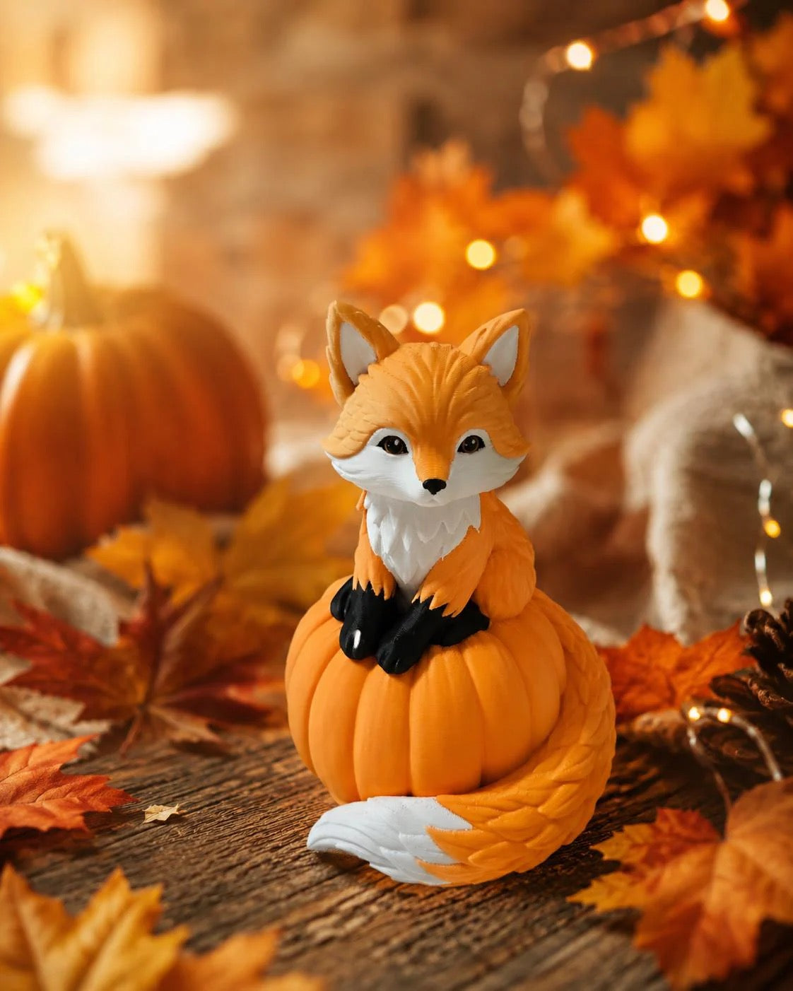Autumn Fox on Pumpkin - Cute Autumn Decoration, Fox Figurine, Pumpkin Decoration, Halloween Decoration,