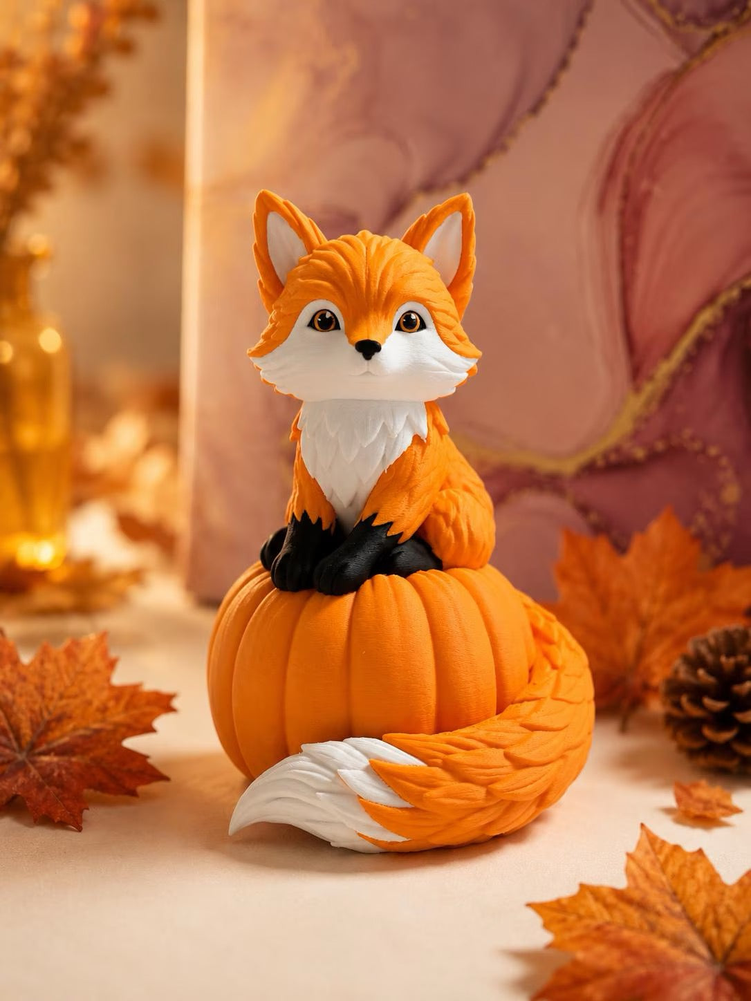 Autumn Fox on Pumpkin - Cute Autumn Decoration, Fox Figurine, Pumpkin Decoration, Halloween Decoration,
