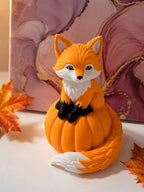 Autumn Fox on Pumpkin - Cute Autumn Decoration, Fox Figurine, Pumpkin Decoration, Halloween Decoration,