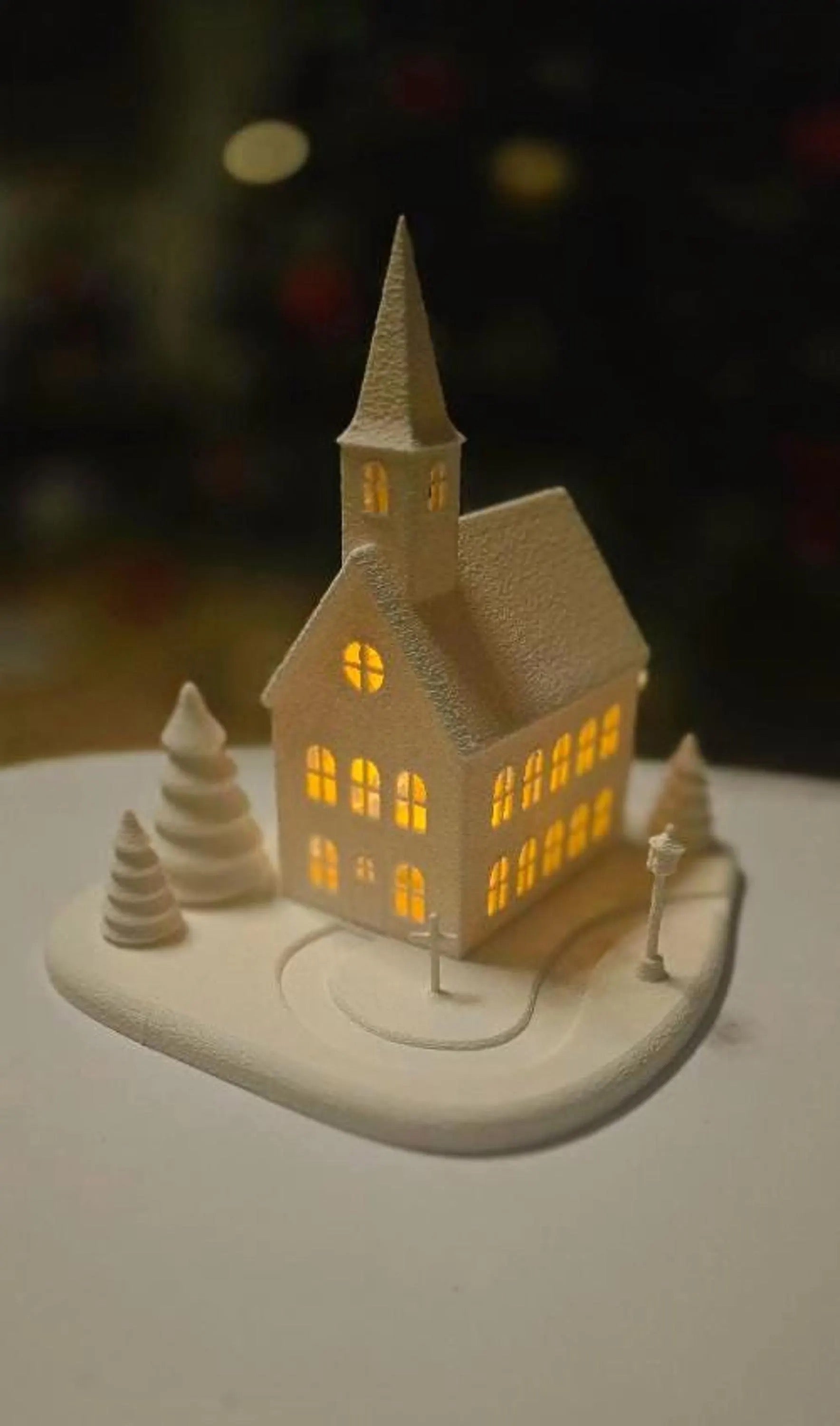 Christmas Decoration Winter Church with LED Candle, 3D Printed from Matte PLA