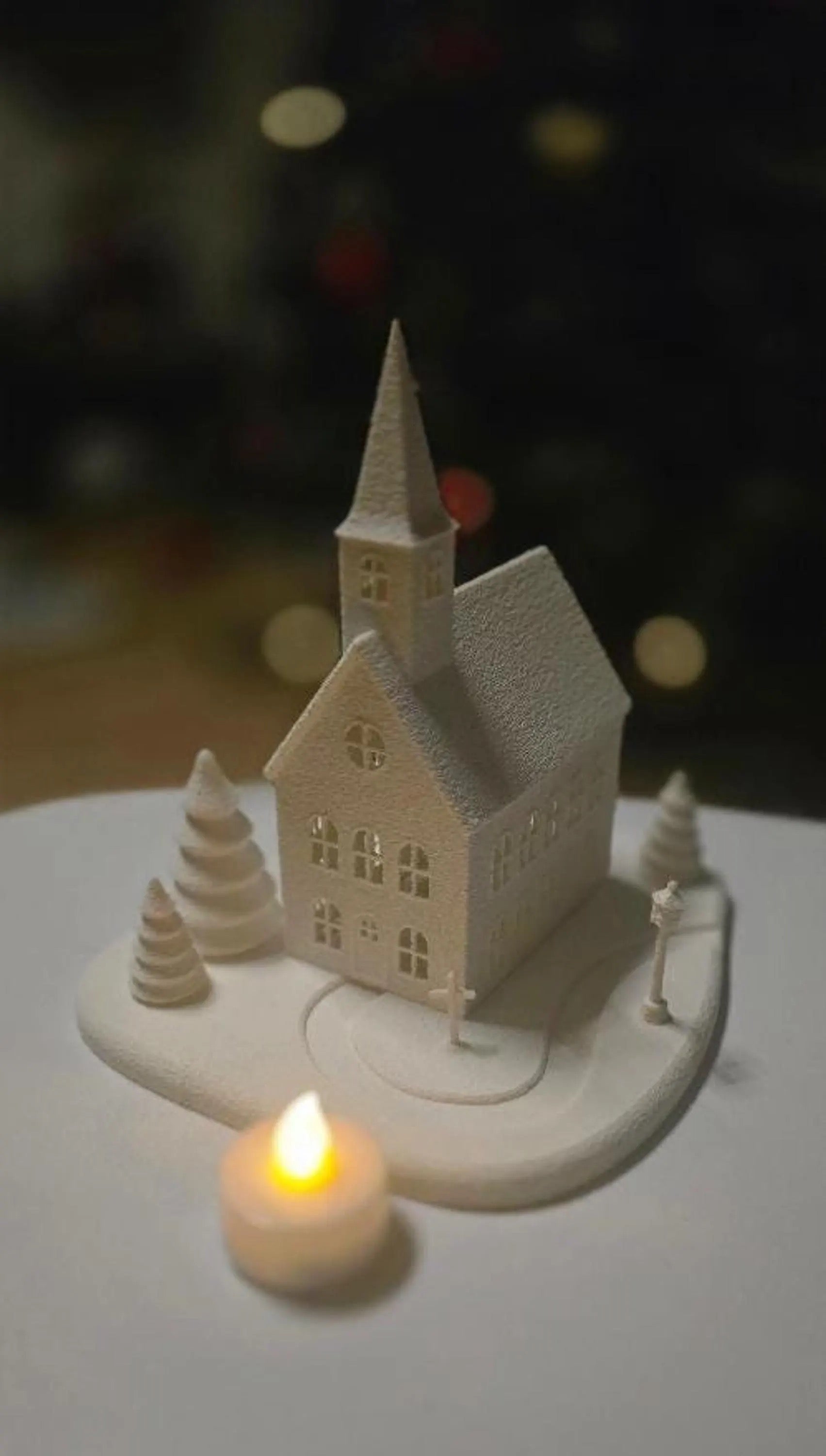 Christmas Decoration Winter Church with LED Candle, 3D Printed from Matte PLA