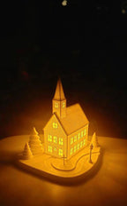 Christmas Decoration Winter Church with LED Candle, 3D Printed from Matte PLA