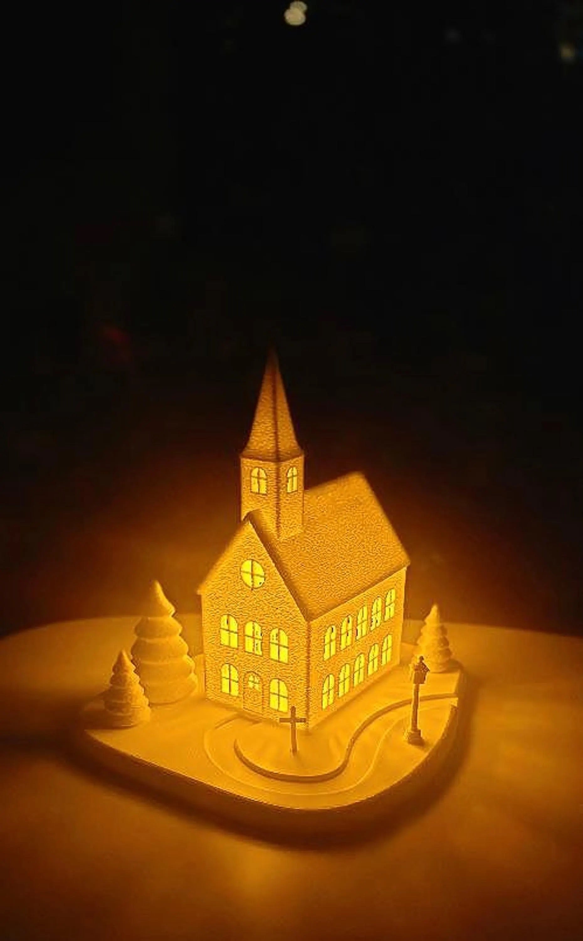 Christmas Decoration Winter Church with LED Candle, 3D Printed from Matte PLA