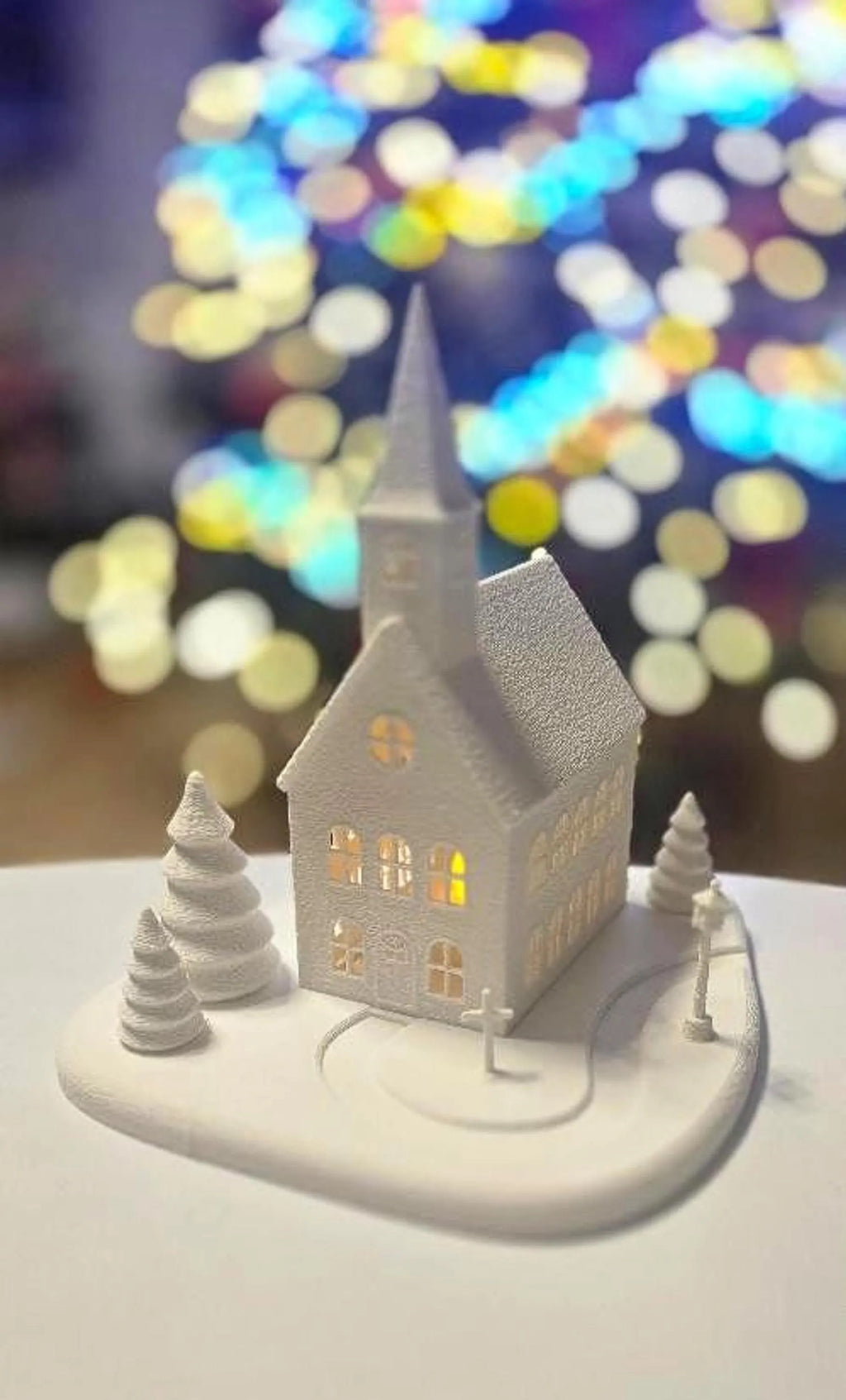 Christmas Decoration Winter Church with LED Candle, 3D Printed from Matte PLA