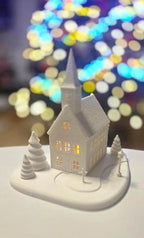 Christmas Decoration Winter Church with LED Candle, 3D Printed from Matte PLA