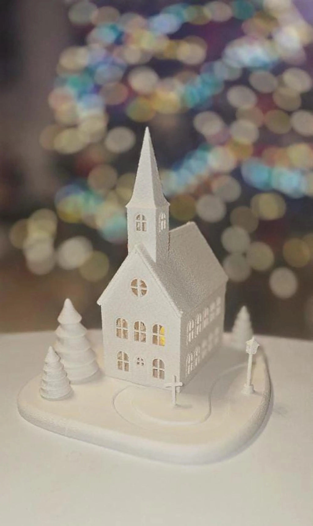 Christmas Decoration Winter Church with LED Candle, 3D Printed from Matte PLA