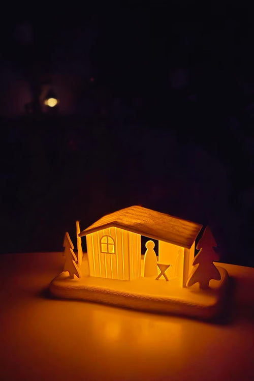 3D gedrucktes LED Winterhaus | Weihnachtshaus aus PLA | Skandinavische Weihnachtsdeko | Beleuchtetes Lichthaus | Winterdeko
