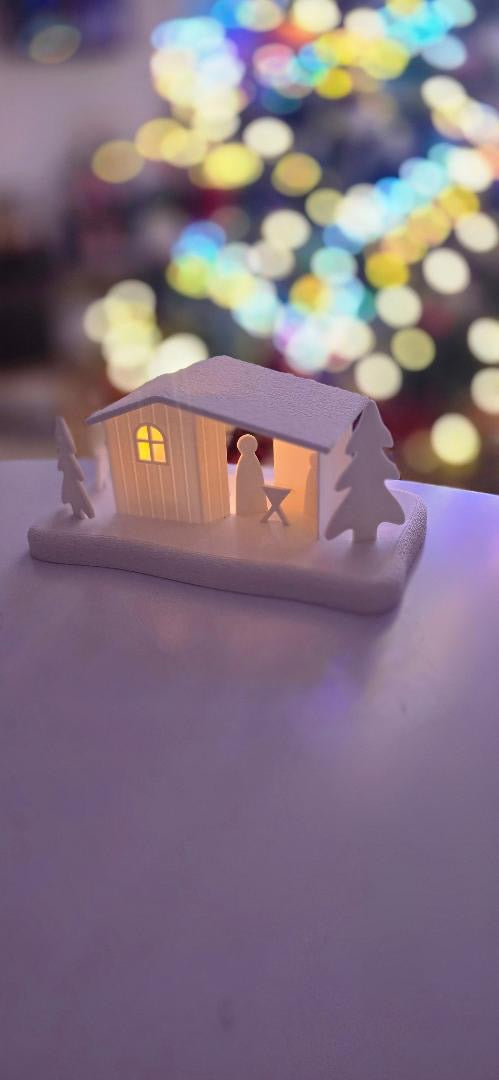 3D gedrucktes LED Winterhaus | Weihnachtshaus aus PLA | Skandinavische Weihnachtsdeko | Beleuchtetes Lichthaus | Winterdeko