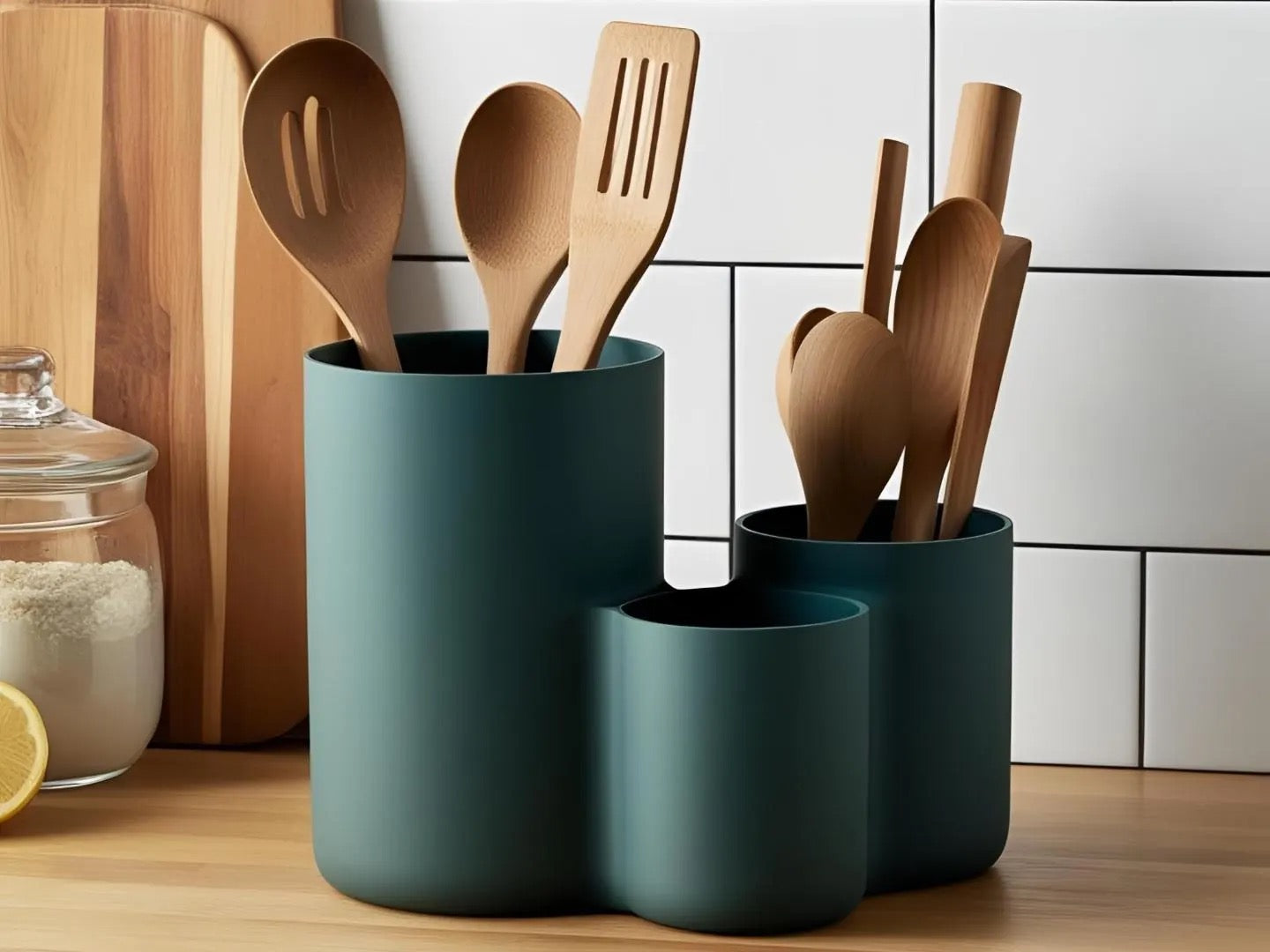 Modern Utensil Holder made of PLA/PETG – Kitchen Organizer with 3 Compartments | Minimalist Kitchen Decor | 3D-Printed Cutlery Holder