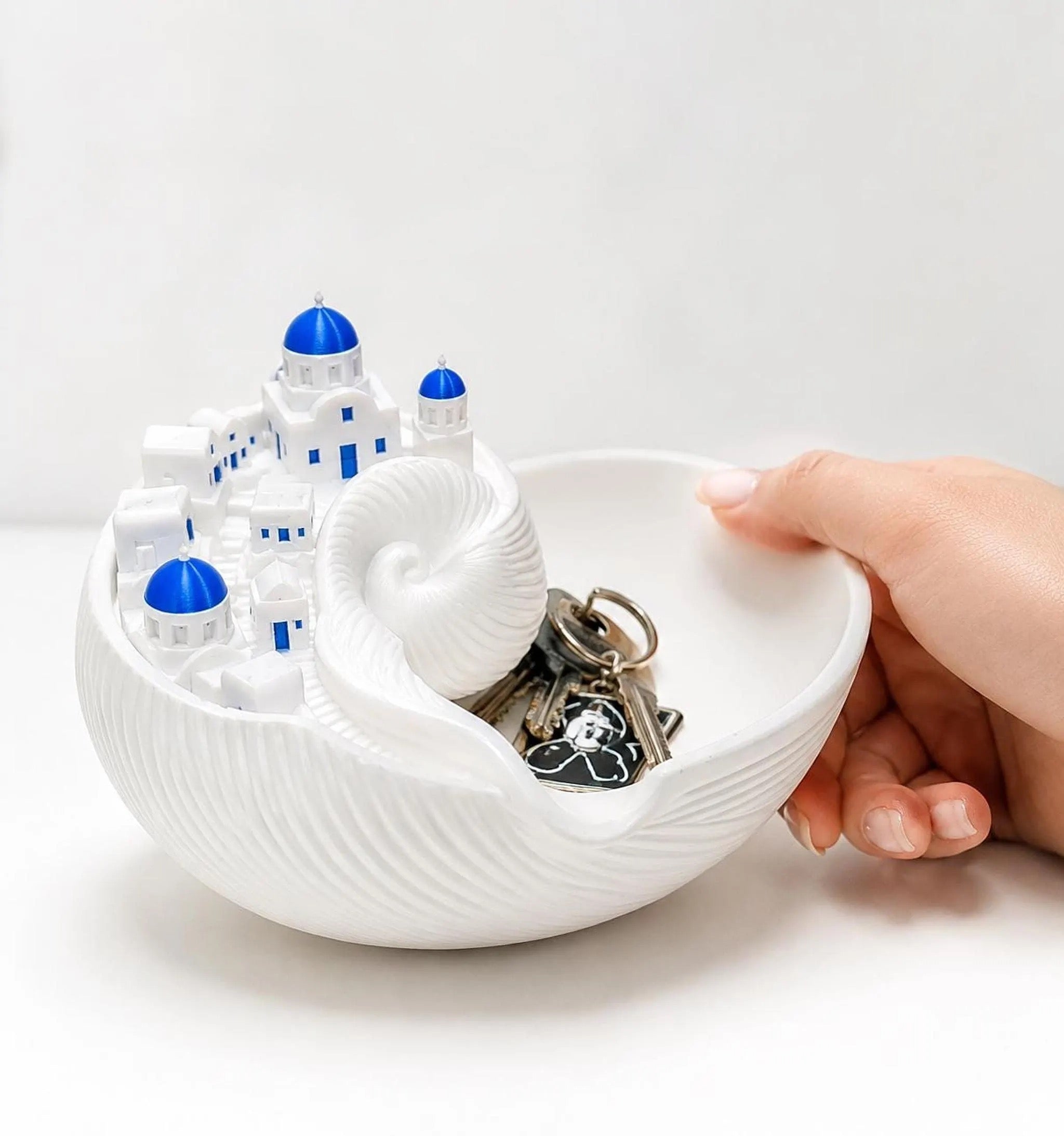 Santorini Key Bowl, 3D Printed Organizer with Mediterranean Design