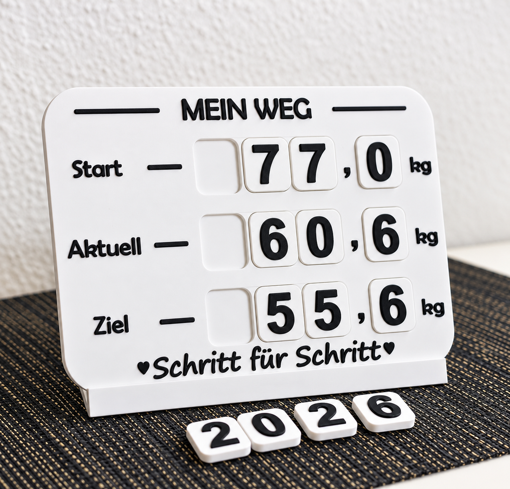 Gewichtstracker – Tafel mit austauschbaren Zahlen für Startgewicht, aktuelles Gewicht und Zielgewicht