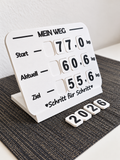 Gewichtstracker – Tafel mit austauschbaren Zahlen für Startgewicht, aktuelles Gewicht und Zielgewicht