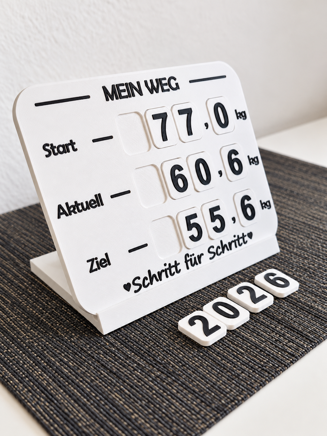 Gewichtstracker – Tafel mit austauschbaren Zahlen für Startgewicht, aktuelles Gewicht und Zielgewicht