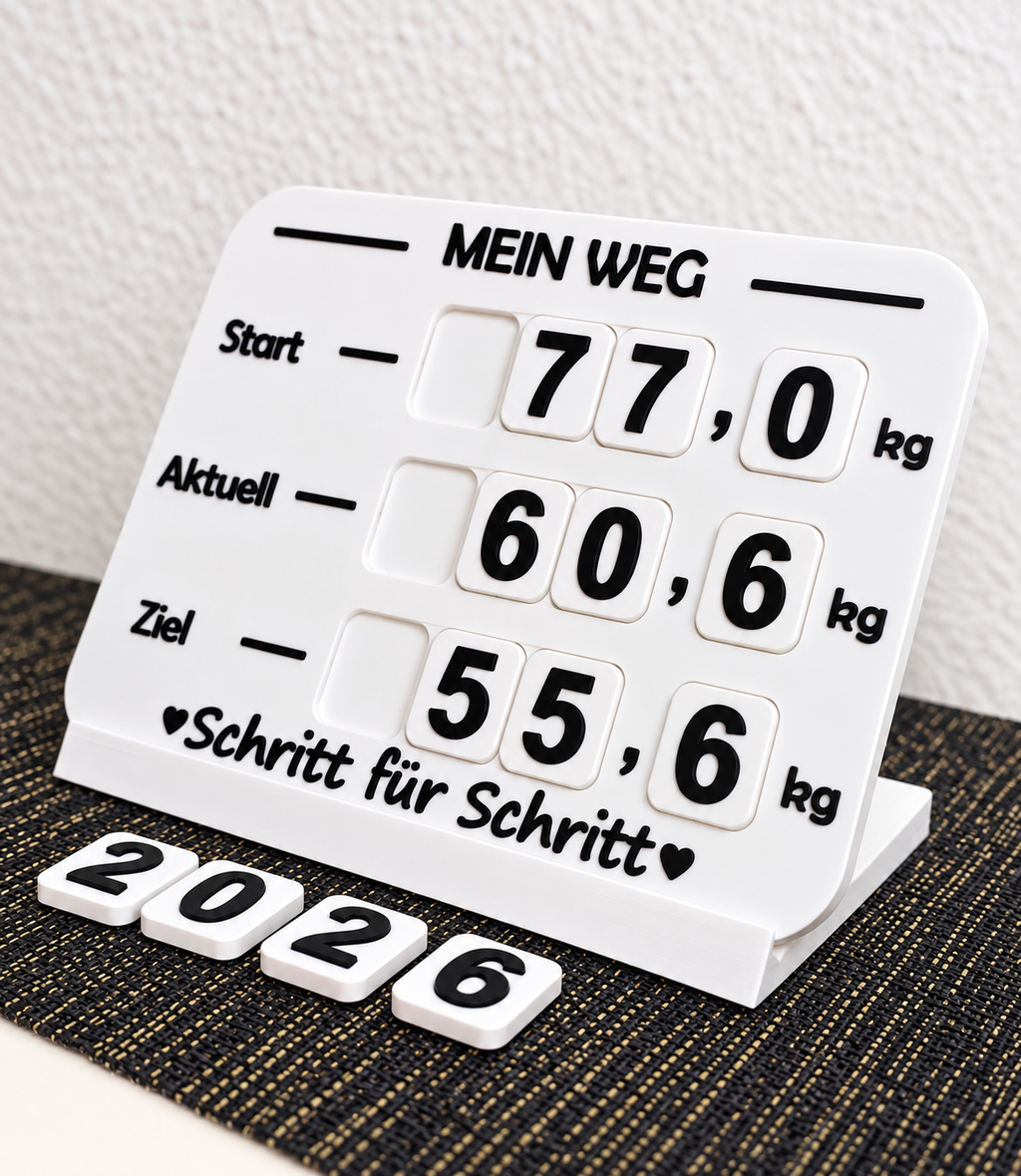 Gewichtstracker – Tafel mit austauschbaren Zahlen für Startgewicht, aktuelles Gewicht und Zielgewicht