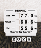 Gewichtstracker – Tafel mit austauschbaren Zahlen für Startgewicht, aktuelles Gewicht und Zielgewicht