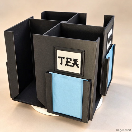 Drehbarer Tee-Organizer im Japanischen Pagodenstil 17x22x17 cm mit 4 Fächern und Individueller Farbauswahl 3D-Druck PLA/PETG